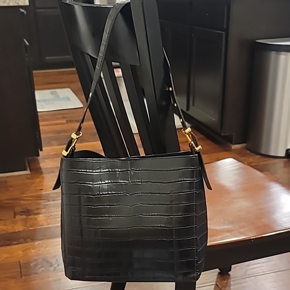 Furla Black Leather Crocodile Embossed Handbag - Picture 2 of 11